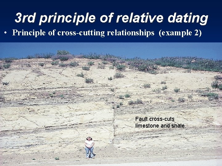 3 rd principle of relative dating • Principle of cross-cutting relationships (example 2) Fault