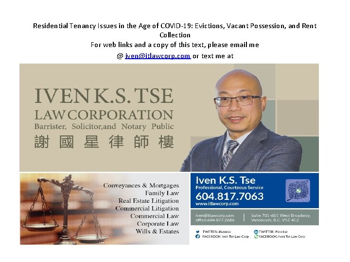 Residential Tenancy Issues in the Age of COVID-19: Evictions, Vacant Possession, and Rent Collection