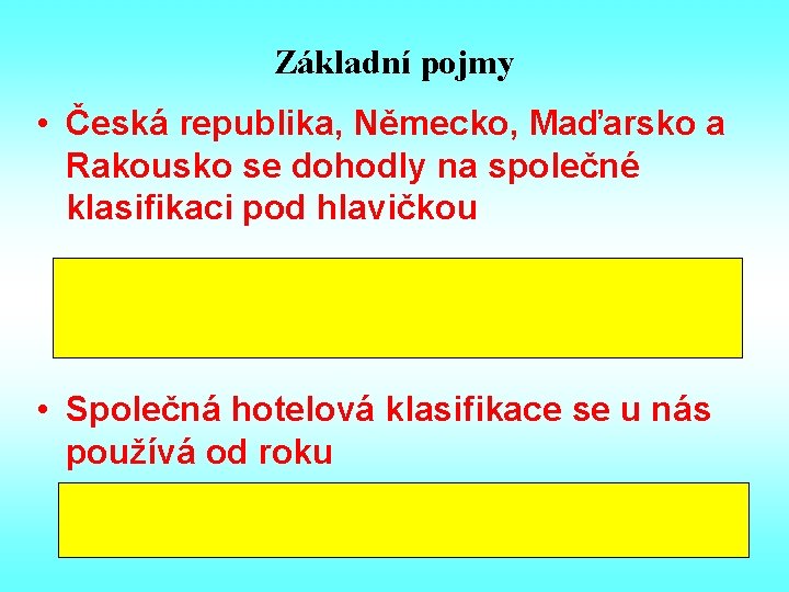 Základní pojmy • Česká republika, Německo, Maďarsko a Rakousko se dohodly na společné klasifikaci