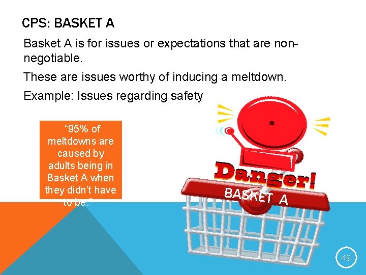 CPS: BASKET A Basket A is for issues or expectations that are nonnegotiable. These