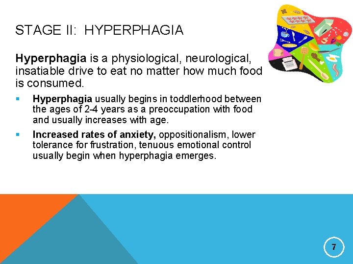 STAGE II: HYPERPHAGIA Hyperphagia is a physiological, neurological, insatiable drive to eat no matter