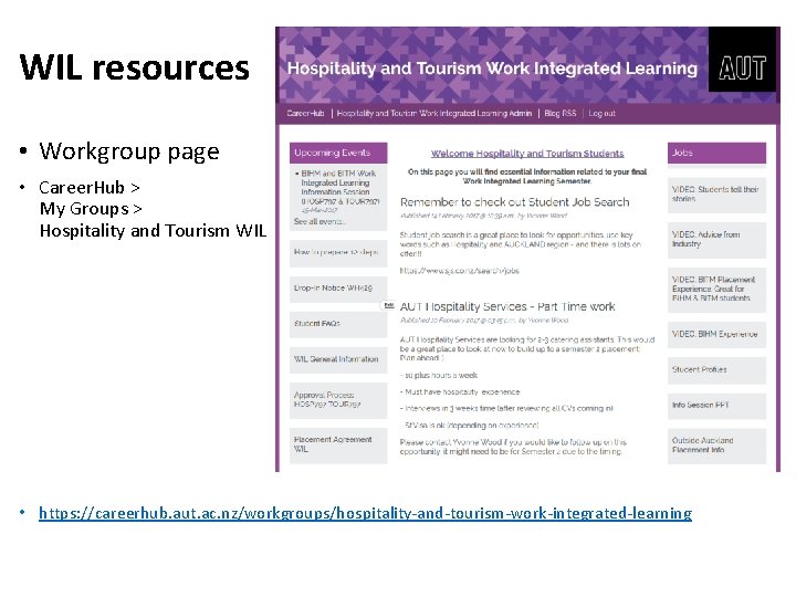 WIL resources • Workgroup page • Career. Hub > My Groups > Hospitality and