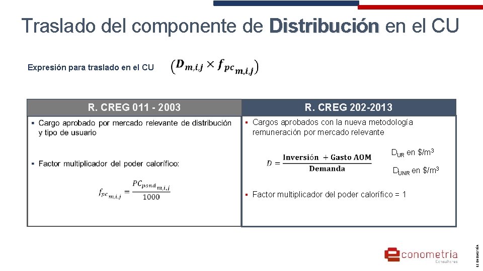 Traslado del componente de Distribución en el CU Distribución R. CREG 011 - 2003