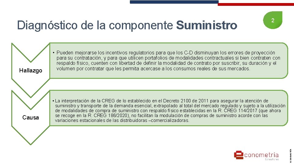 Diagnóstico de la componente Suministro Causa your date here • Pueden mejorarse los incentivos