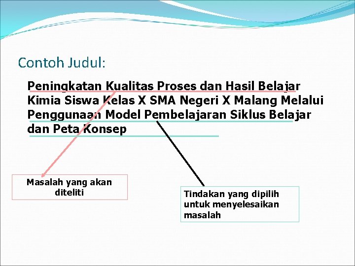 Contoh Judul: Peningkatan Kualitas Proses dan Hasil Belajar Kimia Siswa Kelas X SMA Negeri