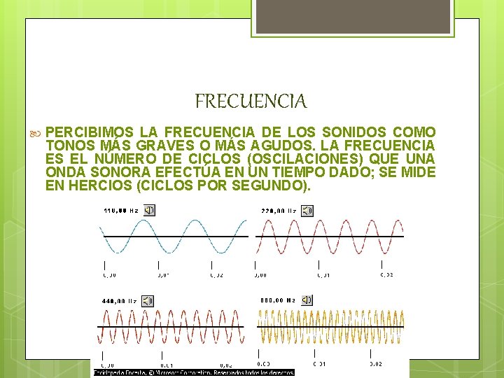 FRECUENCIA PERCIBIMOS LA FRECUENCIA DE LOS SONIDOS COMO TONOS MÁS GRAVES O MÁS AGUDOS.