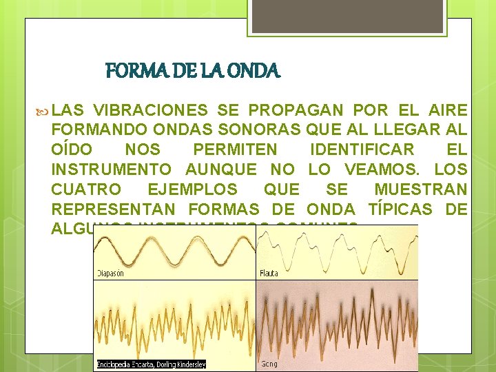 FORMA DE LA ONDA LAS VIBRACIONES SE PROPAGAN POR EL AIRE FORMANDO ONDAS SONORAS