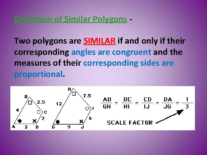 Definition of Similar Polygons Two polygons are SIMILAR if and only if their corresponding