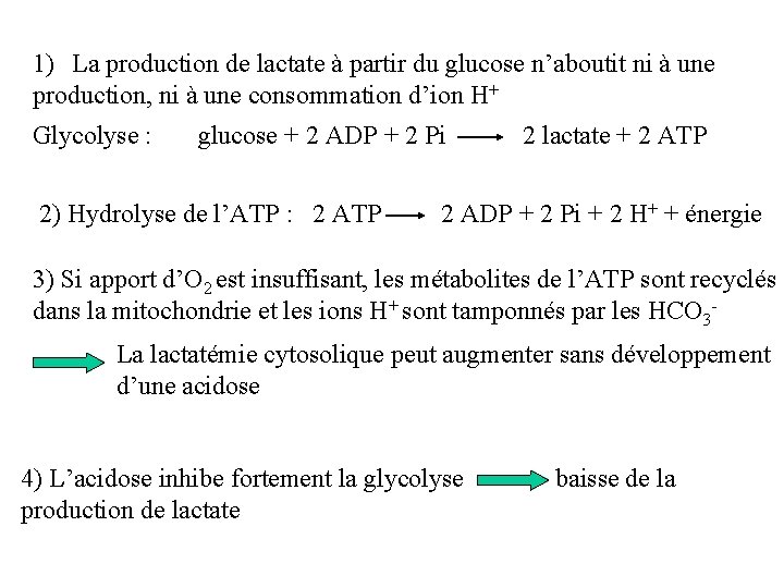 1) La production de lactate à partir du glucose n’aboutit ni à une production,