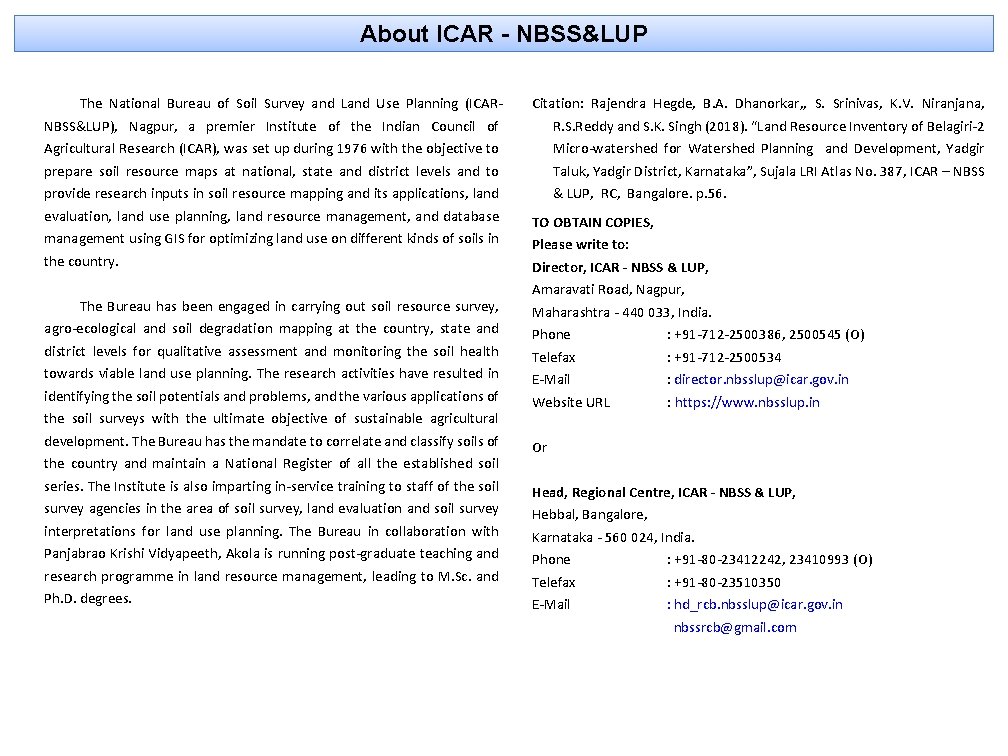 About ICAR - NBSS&LUP The National Bureau of Soil Survey and Land Use Planning