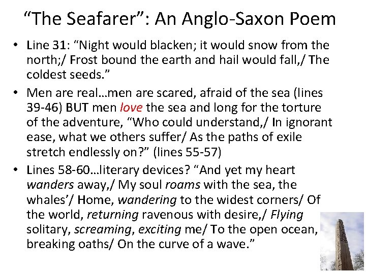 “The Seafarer”: An Anglo-Saxon Poem • Line 31: “Night would blacken; it would snow