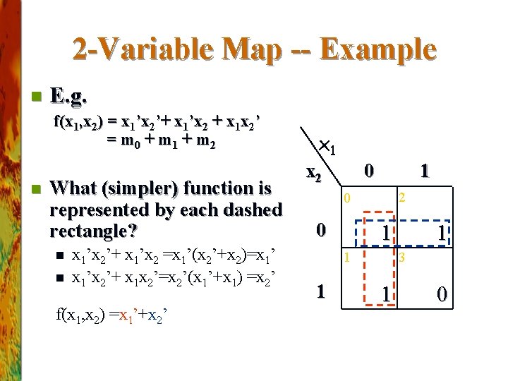 2 -Variable Map -- Example n E. g. f(x 1, x 2) = x