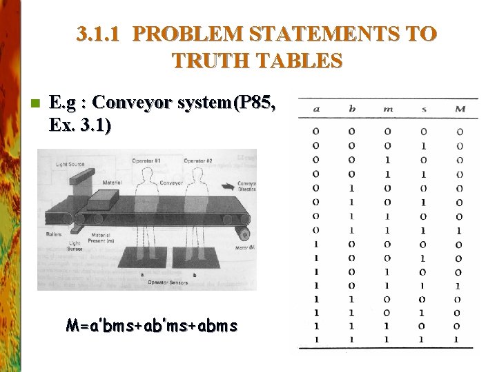 3. 1. 1 PROBLEM STATEMENTS TO TRUTH TABLES n E. g : Conveyor system(P