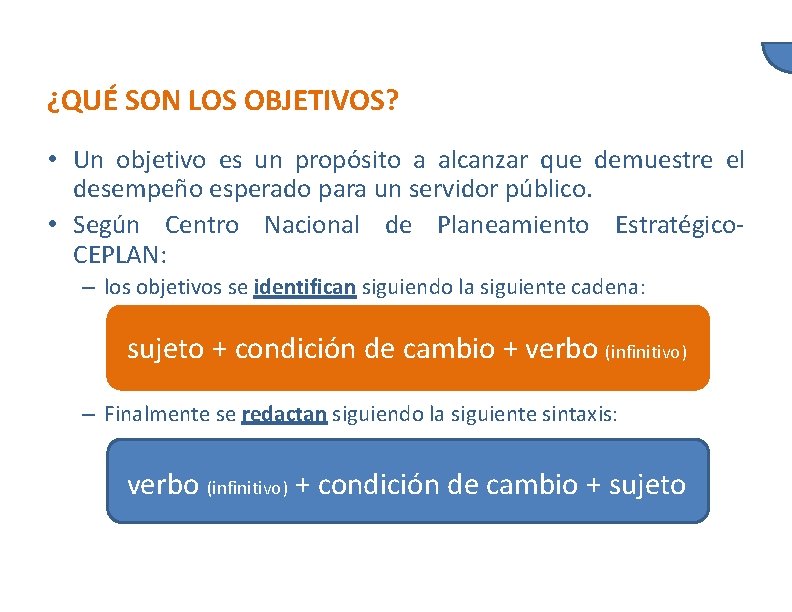 ¿QUÉ SON LOS OBJETIVOS? • Un objetivo es un propósito a alcanzar que demuestre