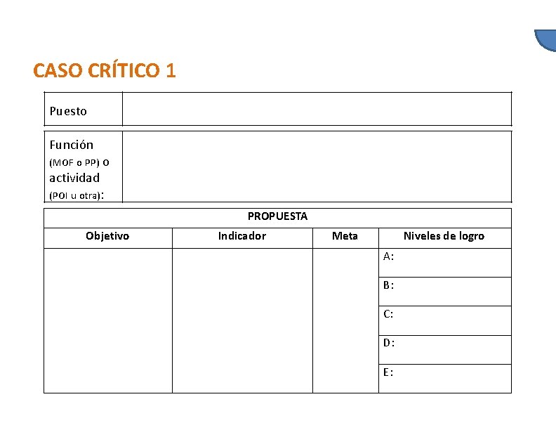 CASO CRÍTICO 1 Puesto Función (MOF o PP) o actividad (POI u otra): PROPUESTA