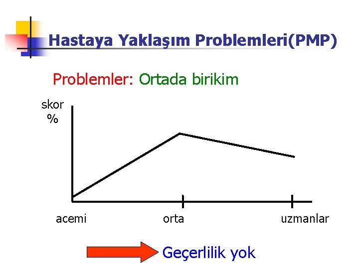 Hastaya Yaklaşım Problemleri(PMP) Problemler: Ortada birikim skor % acemi orta Geçerlilik yok uzmanlar 