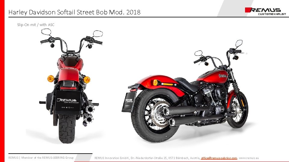 Harley Davidson Softail Street Bob Mod. 2018 Slip-On mit / with ASC REMUS |