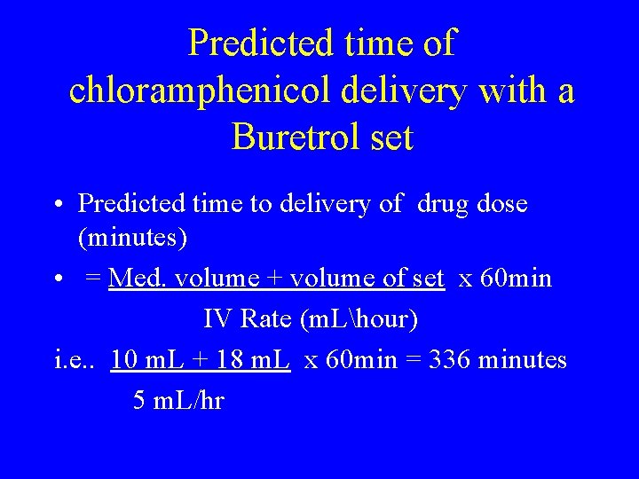 Predicted time of chloramphenicol delivery with a Buretrol set • Predicted time to delivery