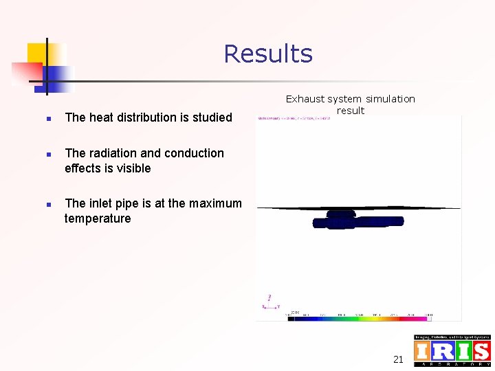 Results n n n The heat distribution is studied Exhaust system simulation result The