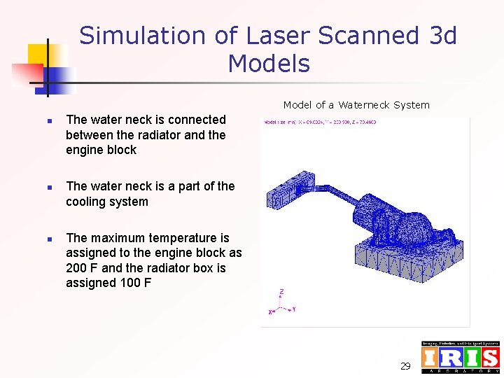 Simulation of Laser Scanned 3 d Models Model of a Waterneck System n n