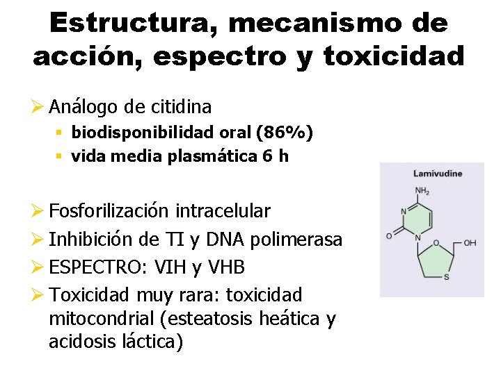 Estructura, mecanismo de acción, espectro y toxicidad Ø Análogo de citidina § biodisponibilidad oral