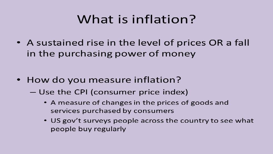 Inflation increase in prices and fall in the purchasing value of money. 