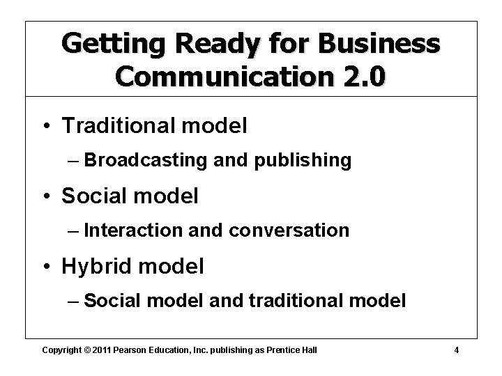 Getting Ready for Business Communication 2. 0 • Traditional model – Broadcasting and publishing