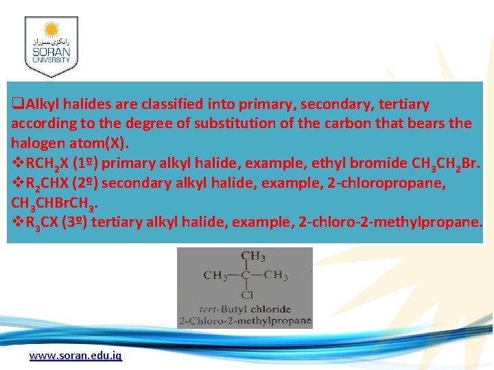 q. Alkyl halides are classified into primary, secondary, tertiary according to the degree of