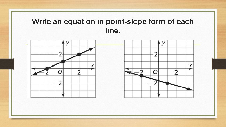 Write an equation in point-slope form of each line. 