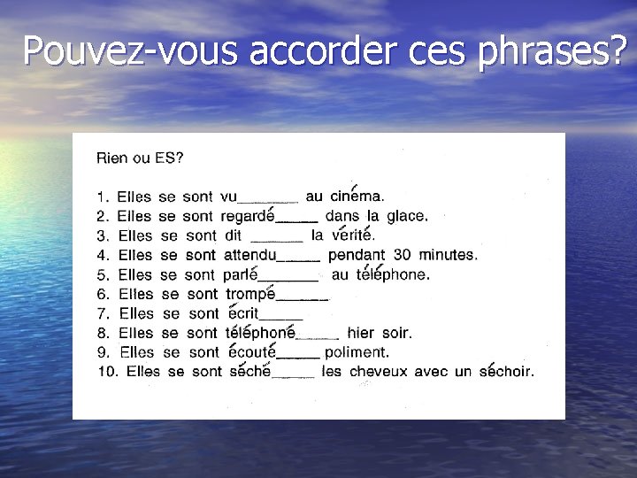 Pouvez-vous accorder ces phrases? 