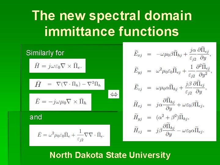 The new spectral domain immittance functions Similarly for and North Dakota State University 