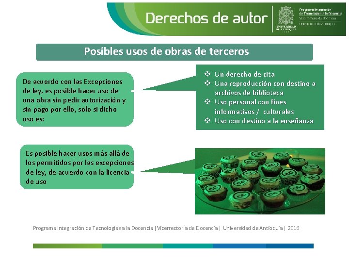 Posibles usos de obras de terceros De acuerdo con las Excepciones de ley, es