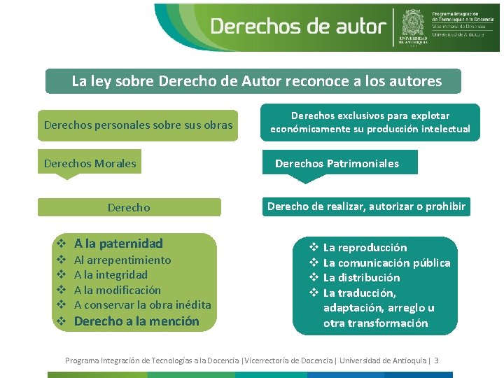 La ley sobre Derecho de Autor reconoce a los autores Derechos personales sobre sus