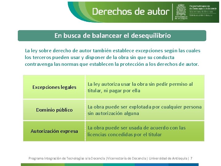 En busca de balancear el desequilibrio La ley sobre derecho de autor también establece