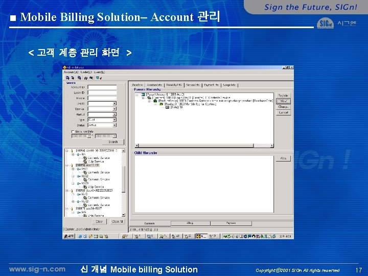 ■ Mobile Billing Solution– Account 관리 < 고객 계층 관리 화면 > 신 개념