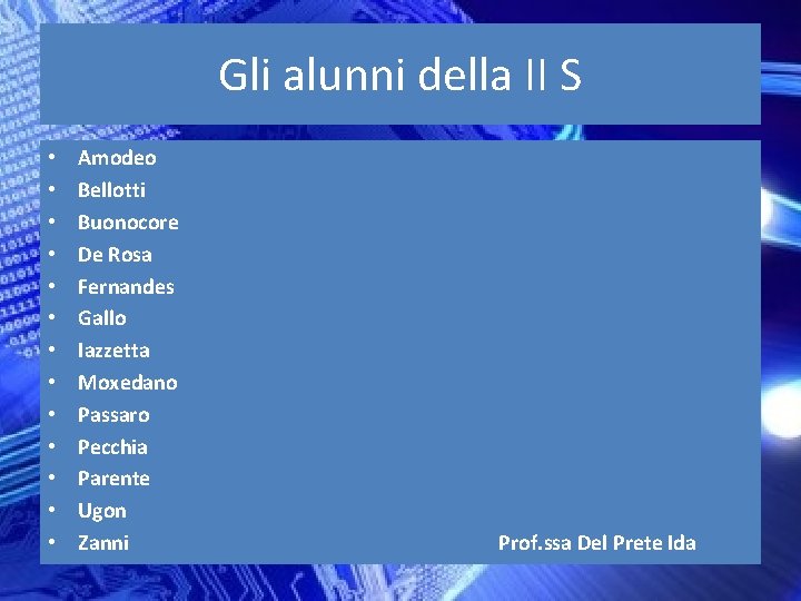 Gli alunni della II S • • • • Amodeo Bellotti Buonocore De Rosa