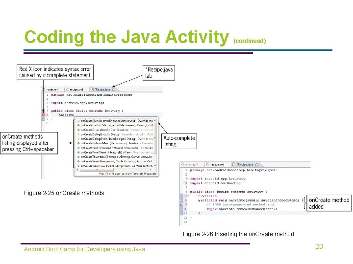 Coding the Java Activity (continued) Figure 2 -25 on. Create methods Figure 2 -26