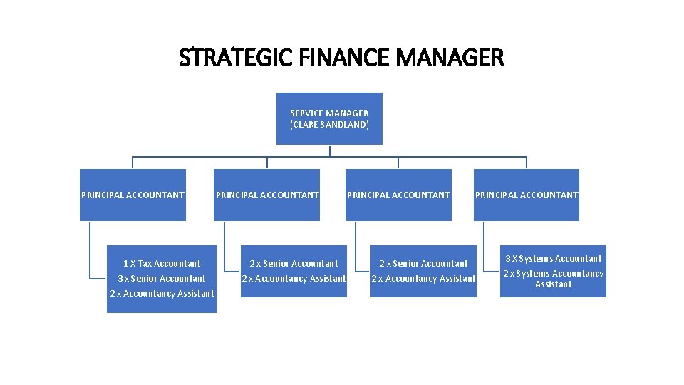 STRATEGIC FINANCE MANAGER SERVICE MANAGER (CLARE SANDLAND) PRINCIPAL ACCOUNTANT 1 X Tax Accountant 3