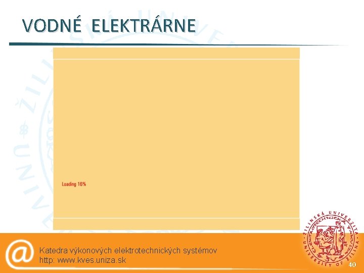 VODNÉ ELEKTRÁRNE Katedra výkonových elektrotechnických systémov http: www. kves. uniza. sk 40 