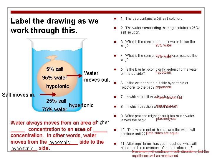 Label the drawing as we work through this. 5% salt Water moves out. 95%