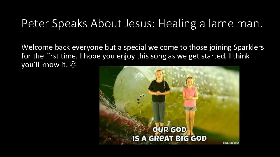 Peter Speaks About Jesus: Healing a lame man. Welcome back everyone but a special