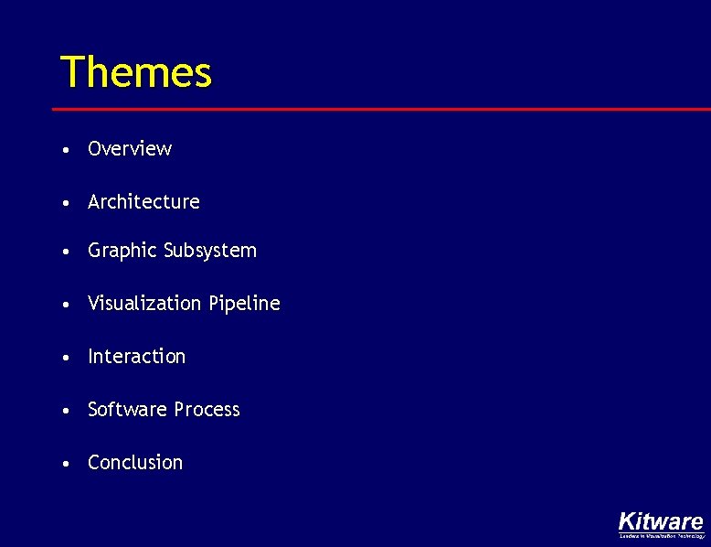 Themes • Overview • Architecture • Graphic Subsystem • Visualization Pipeline • Interaction •