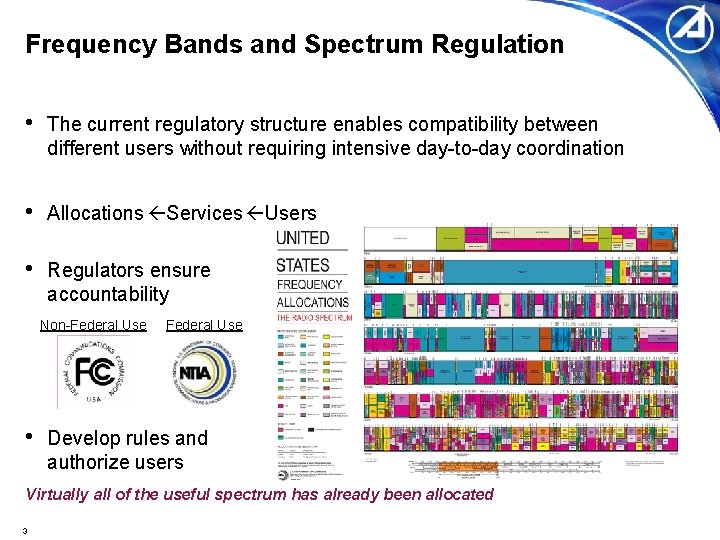 Frequency Bands and Spectrum Regulation • The current regulatory structure enables compatibility between different