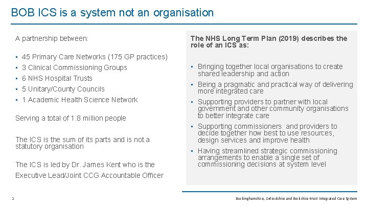 BOB ICS is a system not an organisation A partnership between: • • •