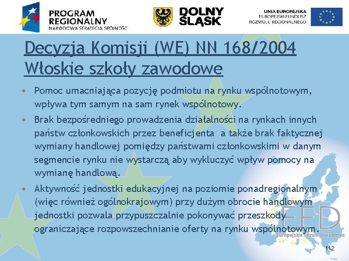 Decyzja Komisji (WE) NN 168/2004 Włoskie szkoły zawodowe • Pomoc umacniająca pozycję podmiotu na