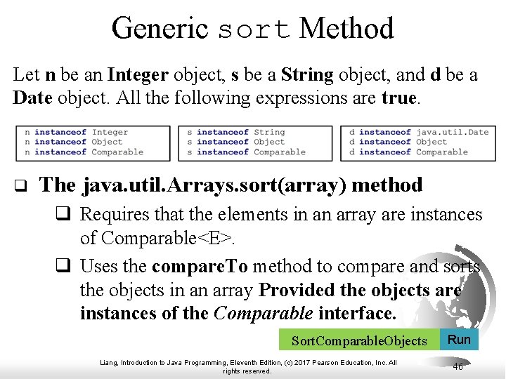 Generic sort Method Let n be an Integer object, s be a String object,