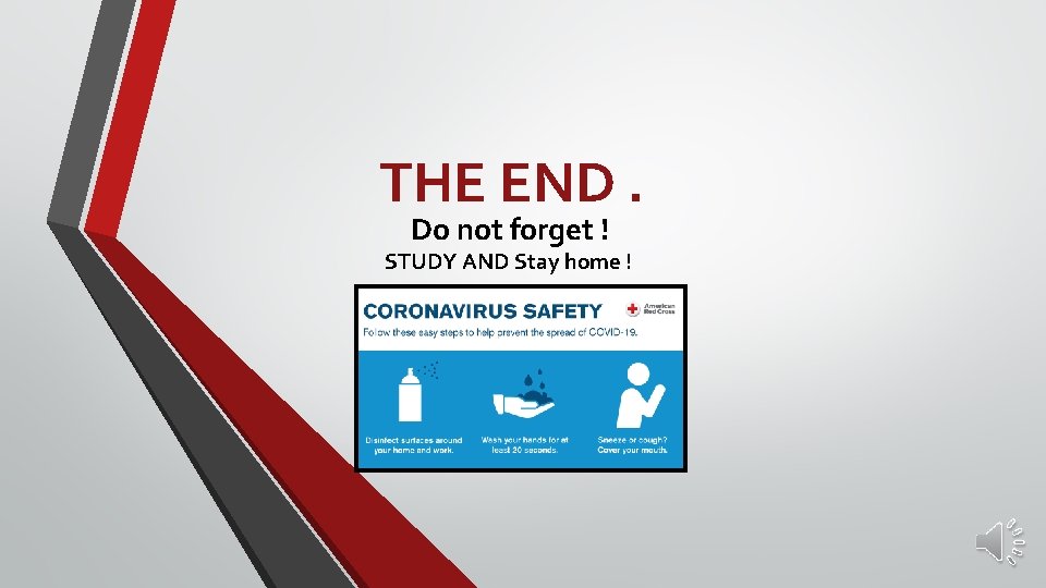 THE END. Do not forget ! STUDY AND Stay home ! 