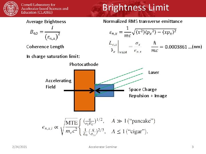 Brightness Limit Normalized RMS transverse emittance Average Brightness Coherence Length (nm) In charge saturation