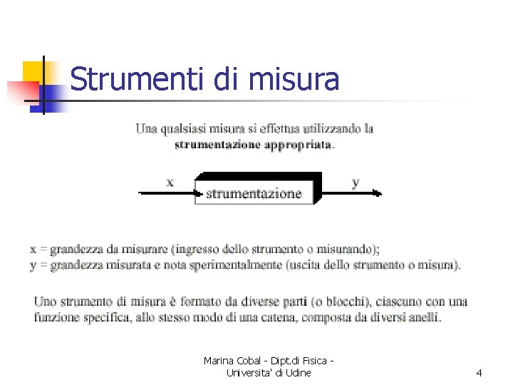 Strumenti di misura Marina Cobal - Dipt. di Fisica Universita' di Udine 4 