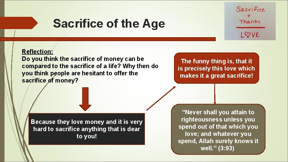 Sacrifice of the Age Reflection: Do you think the sacrifice of money can be